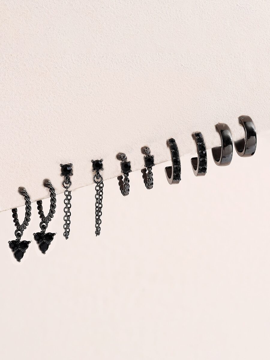 5pairs Rhinestone Decor Earrings - Gun Black - View 1
