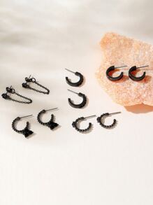 5pairs Rhinestone Decor Earrings - Gun Black - View 2