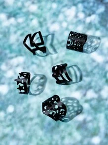 ROMWE Goth 5 piezas Anillo abierto con diseño de abertura - Negro - Ver 4