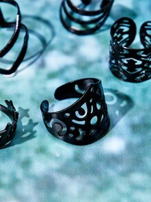 ROMWE Goth 5 piezas Anillo abierto con diseño de abertura - Negro - Ver 6