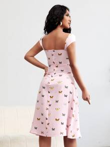SHEIN SXY 蝴蝶圖案開衩連衣裙 - 淺粉色 - 查看 2