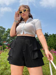 Shorts de talle alto ribete con fruncido