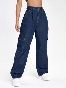 SHEINBlues 翻蓋口袋工裝牛仔褲