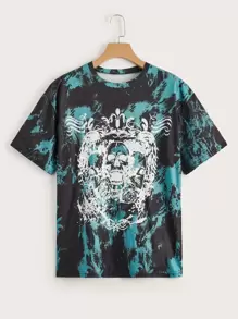 ROMWE Fairycore Skull & Wings Graphic Tie Dye Tee - Multicolor - View 1