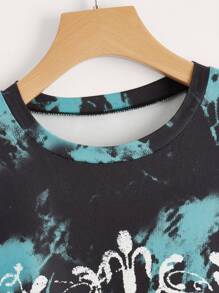 ROMWE Fairycore Skull & Wings Graphic Tie Dye Tee - Multicolor - View 3