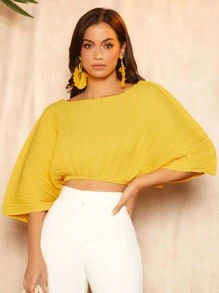 SHEIN VCAY Áo sơ mi nữ Xếp li màu trơn Boho - Màu vàng - Xem 1