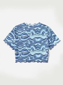 SHEIN EZwear Plus Allover Print Lettuce Trim Mesh Top - Multicolor - View 4