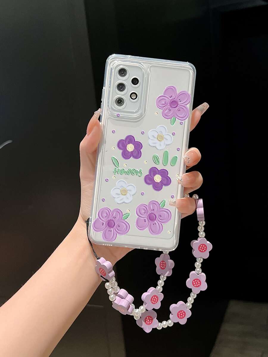 Floral Clear Phone Case With Lanyard - Multicolor - View 1