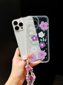 Floral Clear Phone Case With Lanyard - Multicolor - View 3