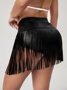 SHEIN SXY Quần đùi nữ mép màu trơn Gợi cảm - màu đen - Xem 2