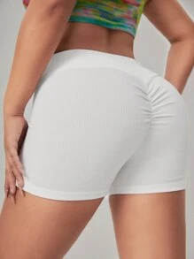 SHEIN SXY Scrunch Butt Wideband Waist Biker Shorts - White - View 1