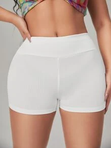 SHEIN SXY Scrunch Butt Wideband Waist Biker Shorts - White - View 2