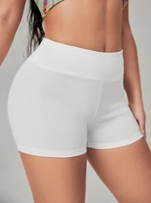 SHEIN SXY Scrunch Butt Wideband Waist Biker Shorts - White - View 3