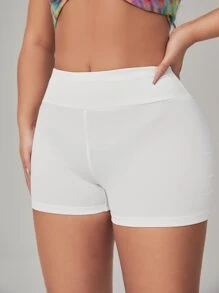 SHEIN SXY Scrunch Butt Wideband Waist Biker Shorts - White - View 4