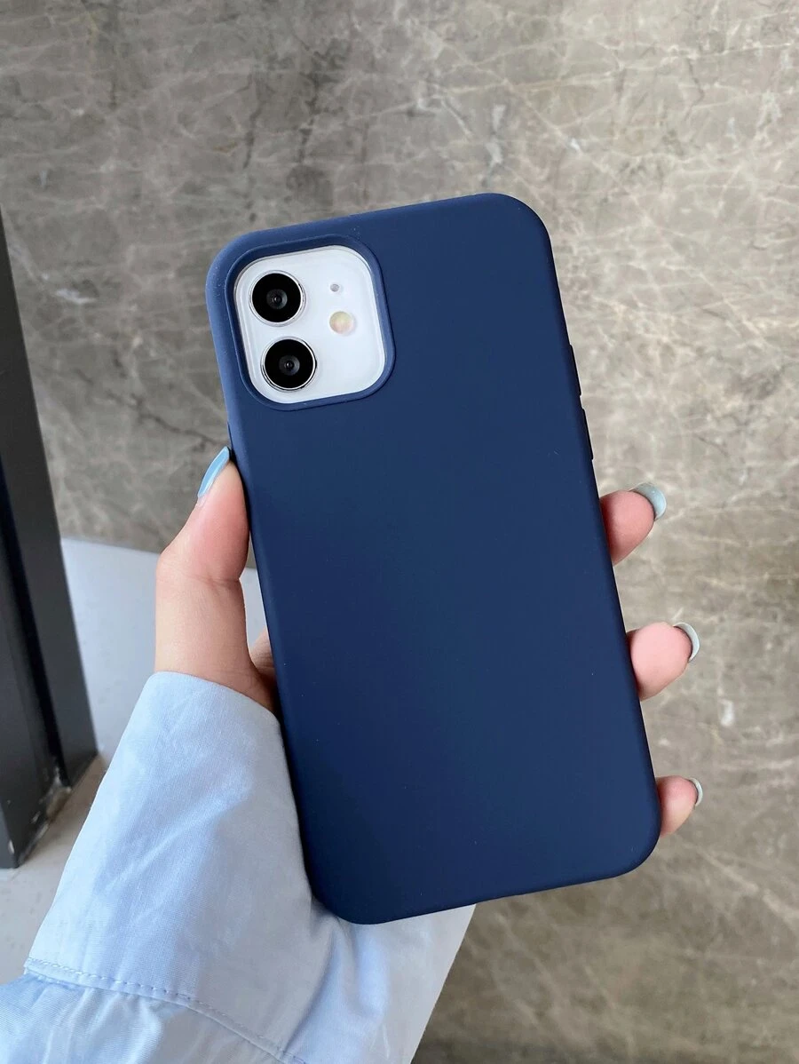 Funda de teléfono de unicolor semitransparente de silicona líquida compatible con iPhone 12/11 - Azul Marino - Ver 1