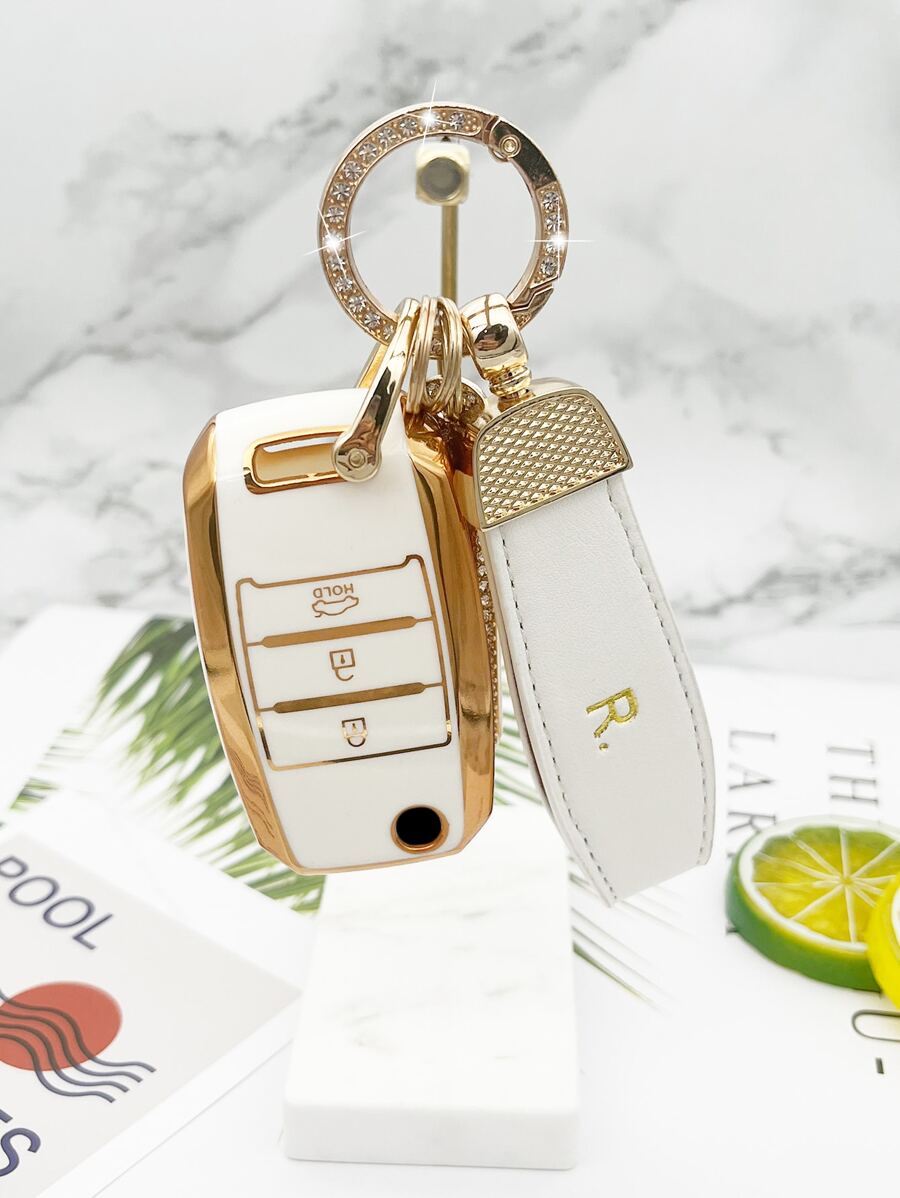 1set Keychain & Key Case Compatible With Kia K2/K3/K4/K5, Key Fob Cover - White - View 1