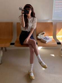 DAZY 小花卉蓬蓬袖上衣 - 白色 - 查看 2