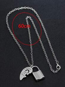 GuoShuang Fashionable And Popular 2pcs Men Letter Detail Heart Pendant Necklace Alloy For Jewelry Gift And For A Stylish Look Valentines - Antique Silver - View 3