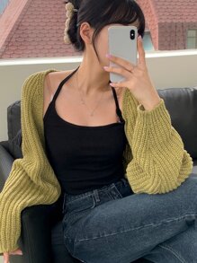 DAZY 净色露背罗纹针织挂脖上衣 - 黑色 - 查看 2