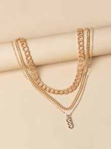 鏈飾多層次項鍊 - 金黃色 - 查看 2