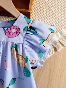 SHEIN Young Girl Toddler Girls Fish Print Ruffle Hem Dress - Lilac Purple - View 3