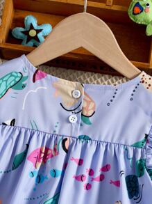 SHEIN Young Girl Toddler Girls Fish Print Ruffle Hem Dress - Lilac Purple - View 4