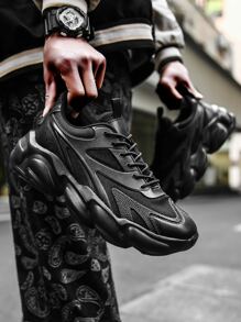 Men's New Extra Light Vulcanized Thick Sole Chunky Sneakers, Breathable Casual Sport Shoes - Black - View 4