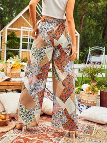 色塊拼接圖案闊腿褲 - 彩色 - 查看 2