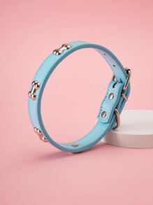 Collar para perros con decoración de hueso hecho, adecuado para uso diario en mascotas - Celeste - Ver 1