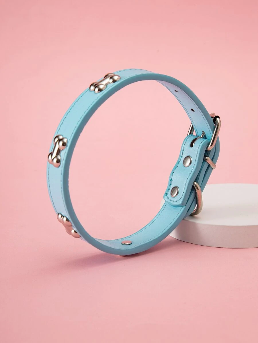 Collar para perros con decoración de hueso hecho, adecuado para uso diario en mascotas - Celeste - Ver 1