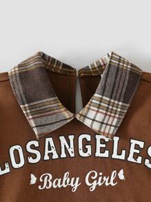 Đứa bé gái Đồ họa Chữ cái Cổ áo tương phản Áo nỉ & Kẻ sọc Chân Váy xếp ly - Nhiều màu - Xem 3