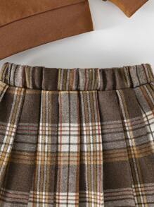 Đứa bé gái Đồ họa Chữ cái Cổ áo tương phản Áo nỉ & Kẻ sọc Chân Váy xếp ly - Nhiều màu - Xem 5