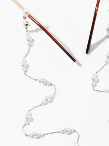 Cadena para gafas con diseño de perla artificial - Blanco - Ver 3