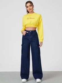 SHEINBlues High Waist Flap Pocket Cargo Jeans - Dark Wash - View 5