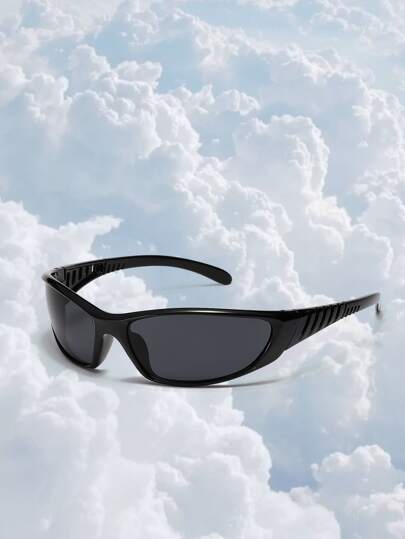 Gafas de moda con montura negra envolvente minimalista Y2K, accesorios de playa para mujer, ideales para vacaciones de verano en la playa, actividades al aire libre y viajes.