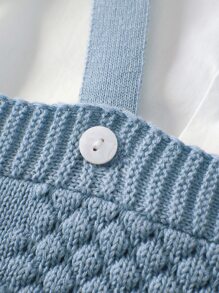 男嬰前蝴蝶結襯衫和紋理質感背帶針織短褲 - 藍白色 - 查看 4