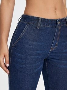 SHEIN Flap Pocket Cargo Jeans - Dark Wash - View 4