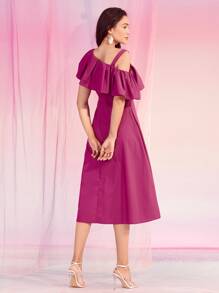 BizChic Robe trapèze découpe à volants à col asymétrique