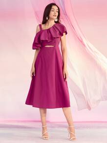 BizChic Robe trapèze découpe à volants à col asymétrique