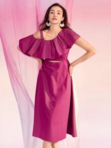 BizChic Robe trapèze découpe à volants à col asymétrique