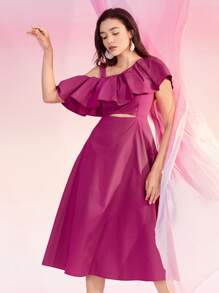 BizChic Robe trapèze découpe à volants à col asymétrique