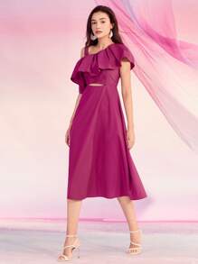 BizChic Robe trapèze découpe à volants à col asymétrique