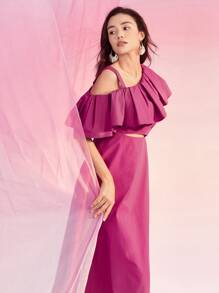 BizChic Robe trapèze découpe à volants à col asymétrique