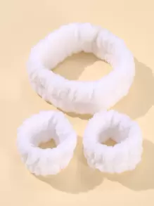 3pcs Solid Bath Headband & Wristband Set - White - View 2