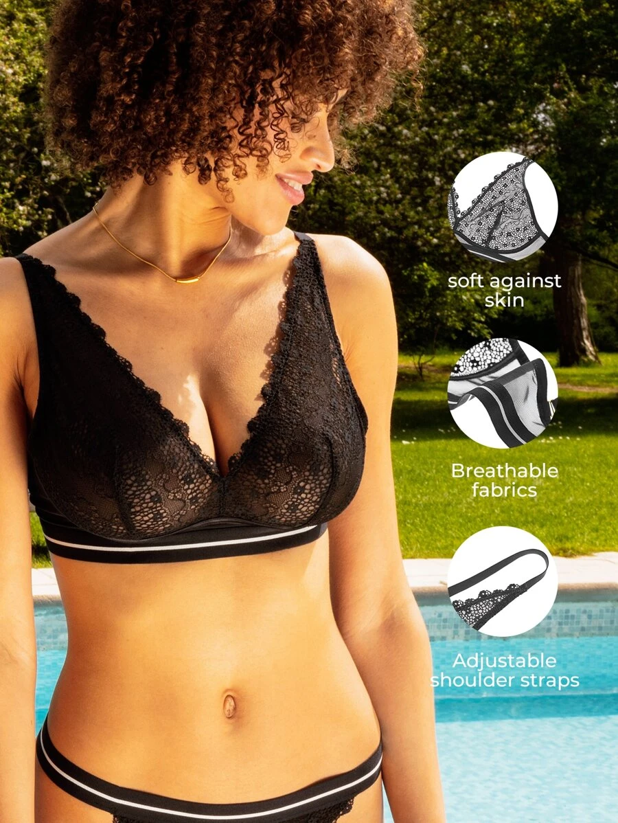 LUVLETTE Sexy Lingerie Bralettes Lounge Lace Bra - Black - View 1