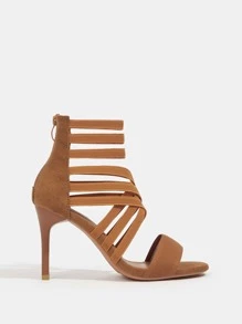 Multi Strap Stiletto Heeled Ankle Strap Sandals - Brown - View 2