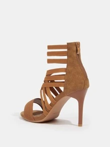 Multi Strap Stiletto Heeled Ankle Strap Sandals - Brown - View 4