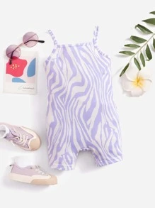 SHEIN 嬰兒女童斑馬紋肩帶連身衣 - 彩色 - 查看 1