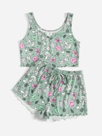 Pyjama Set mit Pilz Cartoon Grafik