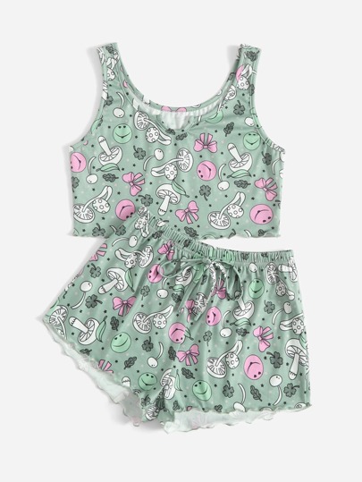 Set pigiama funghi con grafica fumetto